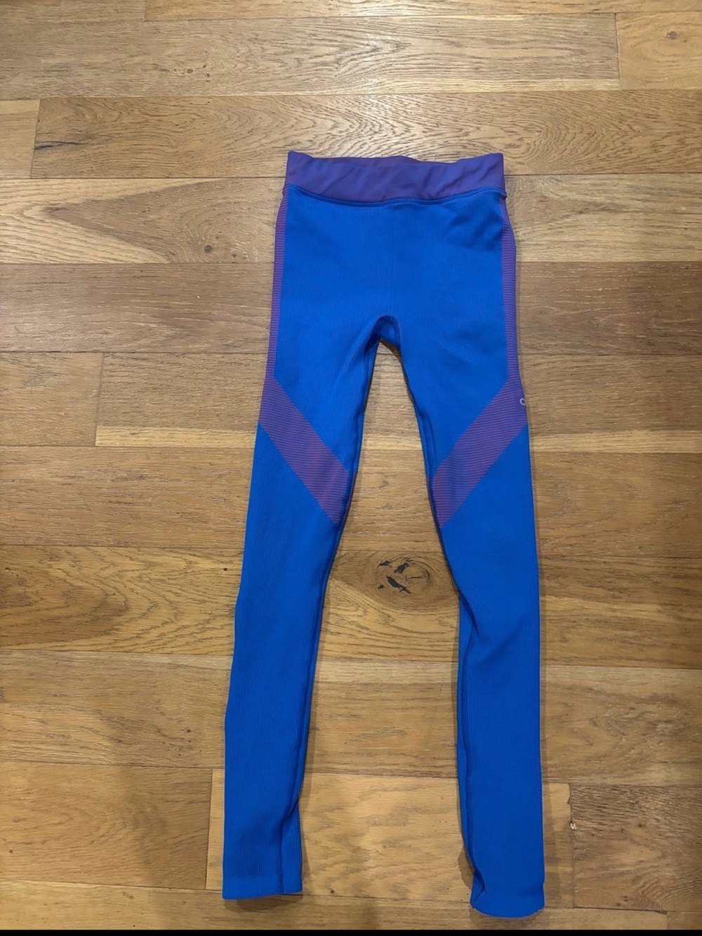 ALO Yoga Blue Leggings with Purple Accents